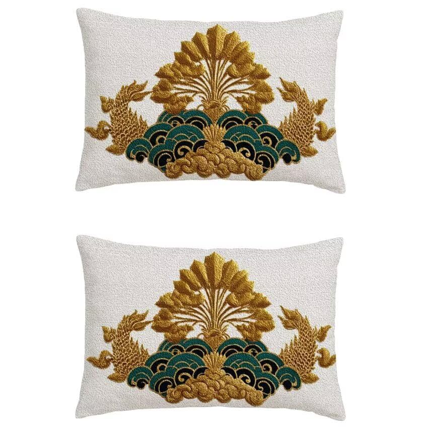 Housse de coussin de jardin dorée 60x80cm motif poissons en lin