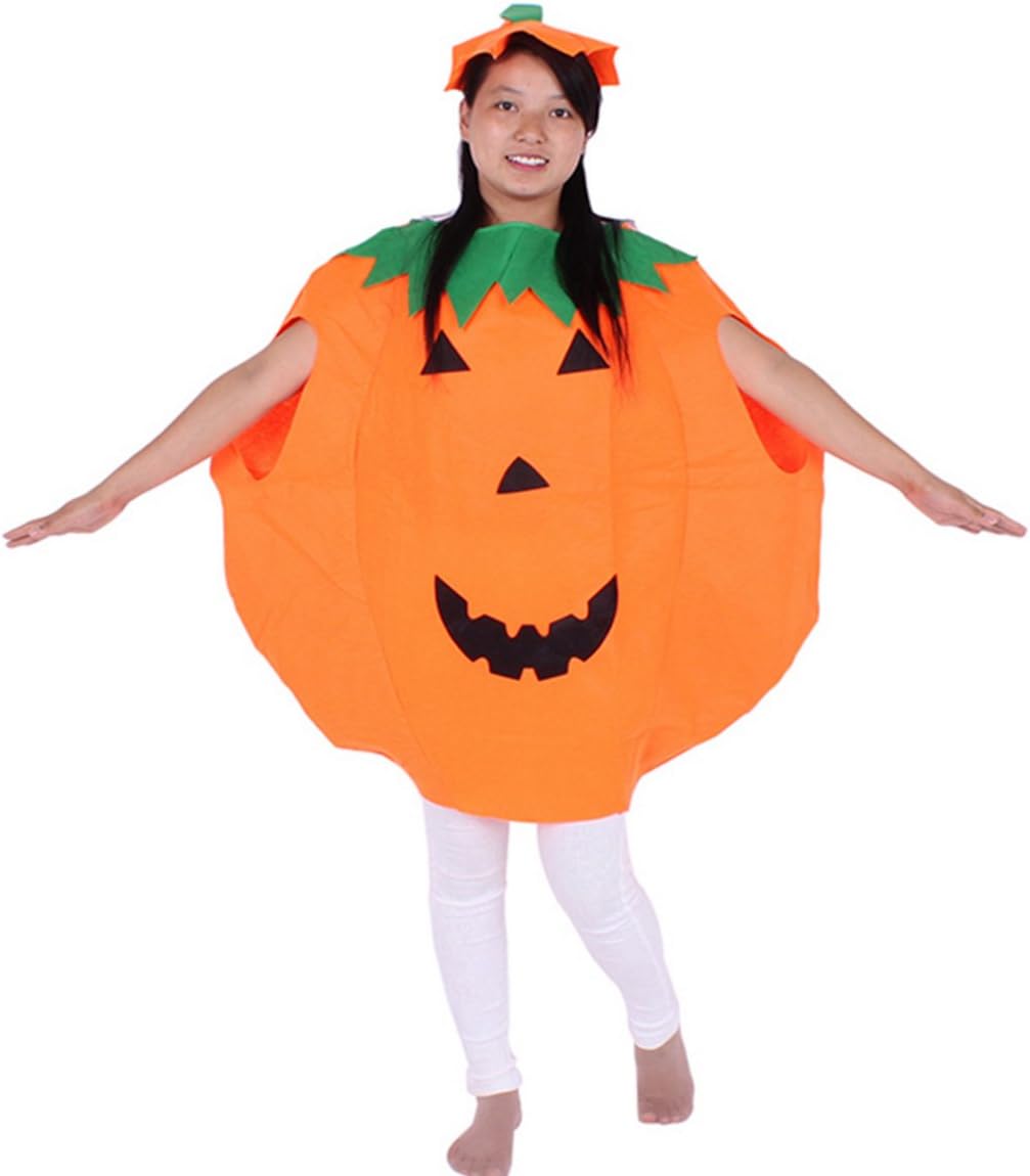 Unisex Adult Halloween Party Orange Pumpkin Cosplay Costume Party Clothes with A Hat