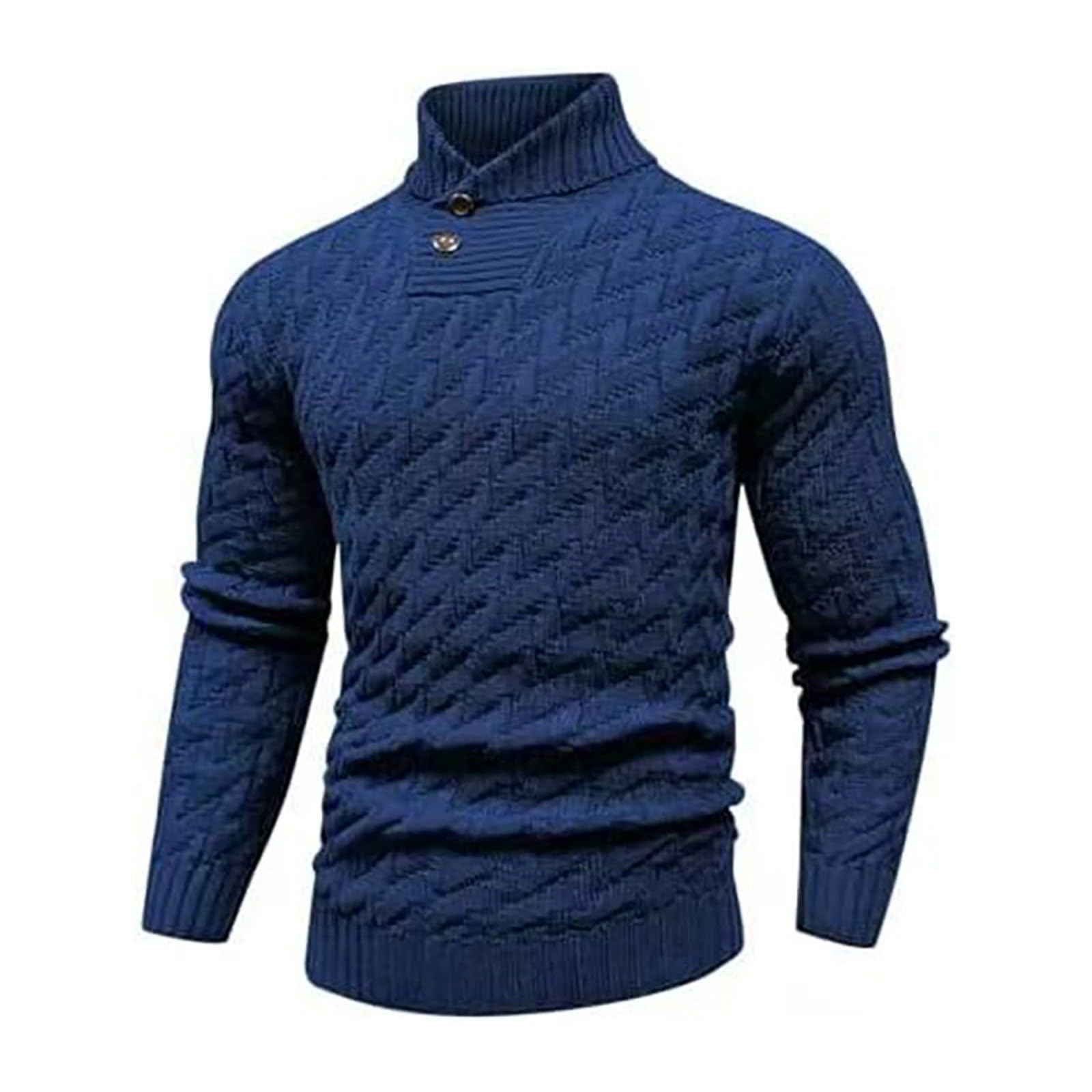 Generisch Jersey de punto para hombre, cuello alto, con botones, cálido, manga larga, suéter de invierno, monocolor, suéter de trabajo, suéter de trabajo