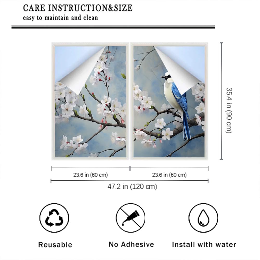 Pellicola decorativa per finestre e finestre, motivo: uccelli, motivo floreale, effetto statico, adesivo in vetro, per casa, ufficio, 70 x 150 cm
