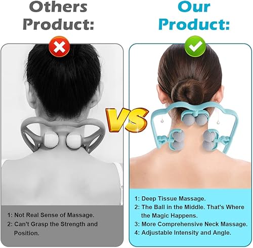 Miniatura 3 de Abnaok Masajeador de cuello, rodillo de cuello mejorado para aliviar el dolor de tejido profundo, masajeador de rodillo de punto gatillo con 6