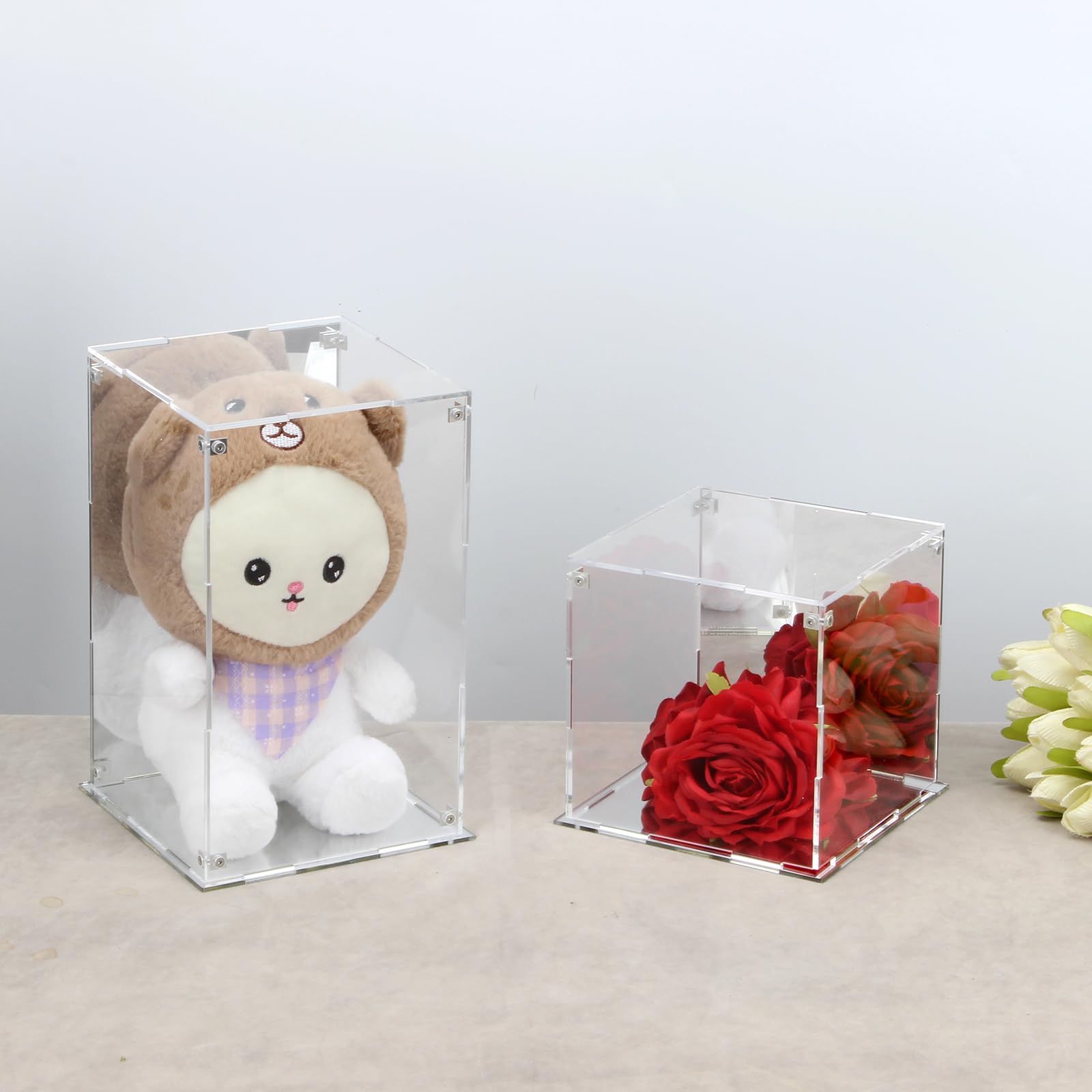 Caja de acrílico Transparente con Parte Trasera y Base de Espejo, Vitrina extraíble con Tapa para coleccionables, Caja de Almacenamiento Decorativa para Mostrar Figuras de acción, Juguetes