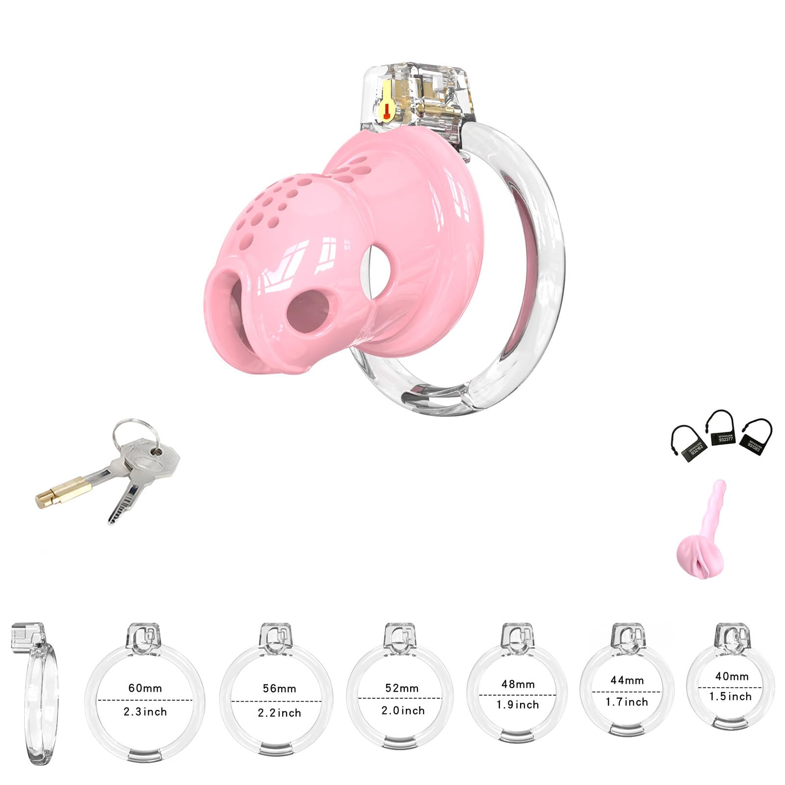 Herren Silikon Keuschheitskäfig Set Belüfteter Peniskäfig Gurt 6 Penisringe und Katheter Keuschheitsgürtel SM Rollenspiel Cock Cage Peniskäfig Gerät Sexspielzeug für Männer (Pink-L)
