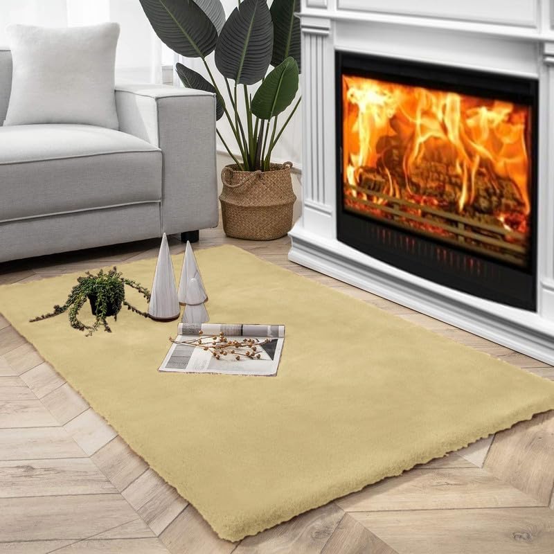 Image of Rabbit Fur Area Rug 6x8 Ft | Super Soft Plush Carpet with Anti-Slip Backing | Washable Luxury Rug for Bedroom, Living Room & Home Decor