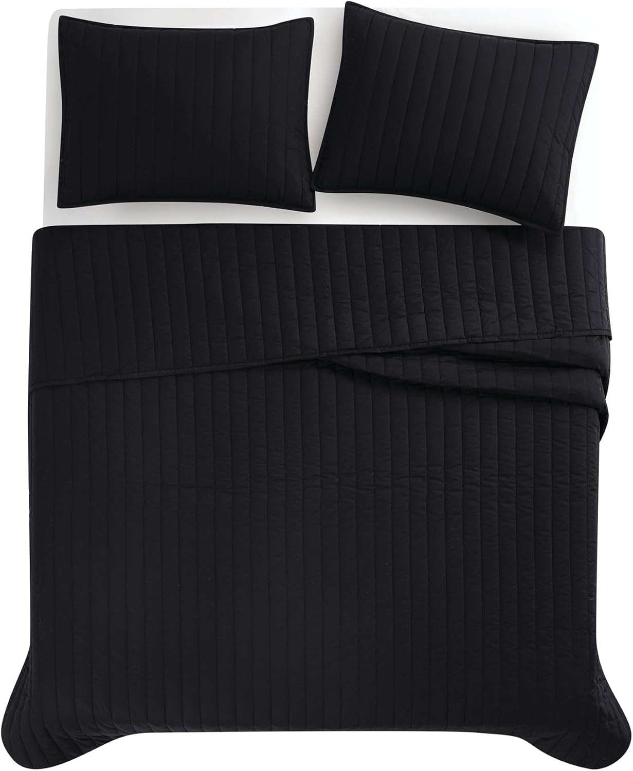 Brooklyn Loom Solid Cotton Percale Black Full/Queen 3 Piece Quilt Set, Solid Color Themed, Oeko-TEX Certified Confidence