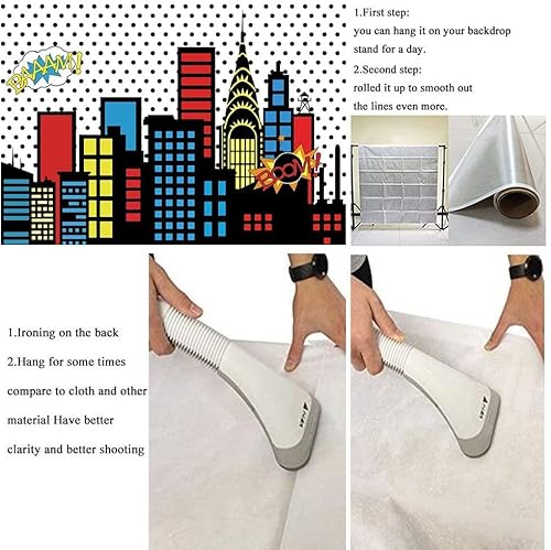 Art Studio 8X6Ft Superhero Super City Photography Backdrops Skyline Buildings City Boom Photo Background Children Birthday Party Banner Photo Studio Booth Cake Table Decor #TOP6