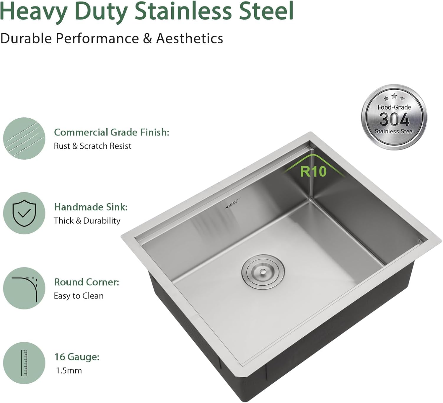 23 inch Undermount Kitchen Sink Workstation - Couoko 23x19 Undermount Bar Sink Ledge 16 Gauge 304 Stainless Steel Single Bowl Sink Deep Handmade RV Sink
