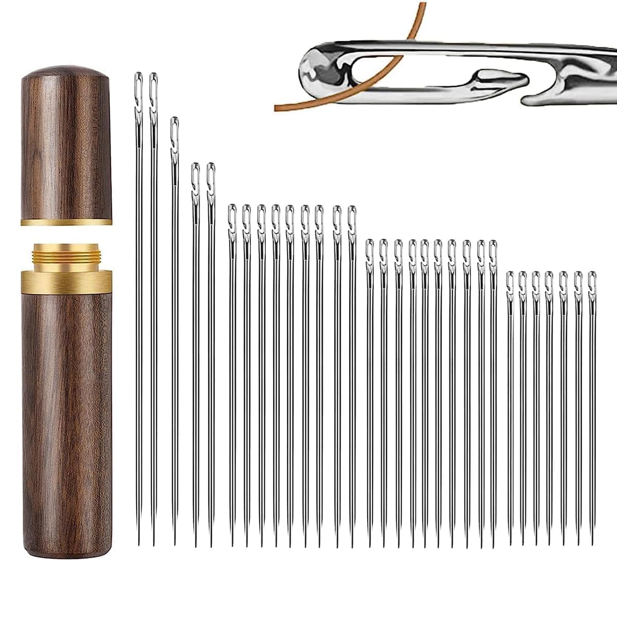 Kivo 30 PCs Quilting Needle Set | Self Threading Quilting Needle with Wooden Case | Embroidery Needles Threader Inserter Set | Stitching Clothes Hand Sewing Needle Set-image-48