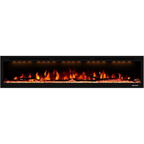 Valuxhome Electric Fireplace, 74 Inches Fireplace, Recessed and Wall Mounted Fireplaces for Living Room with Remote, Overheating Protection, Logset and Crystal, Touch Screen, 1500W/750W, Black