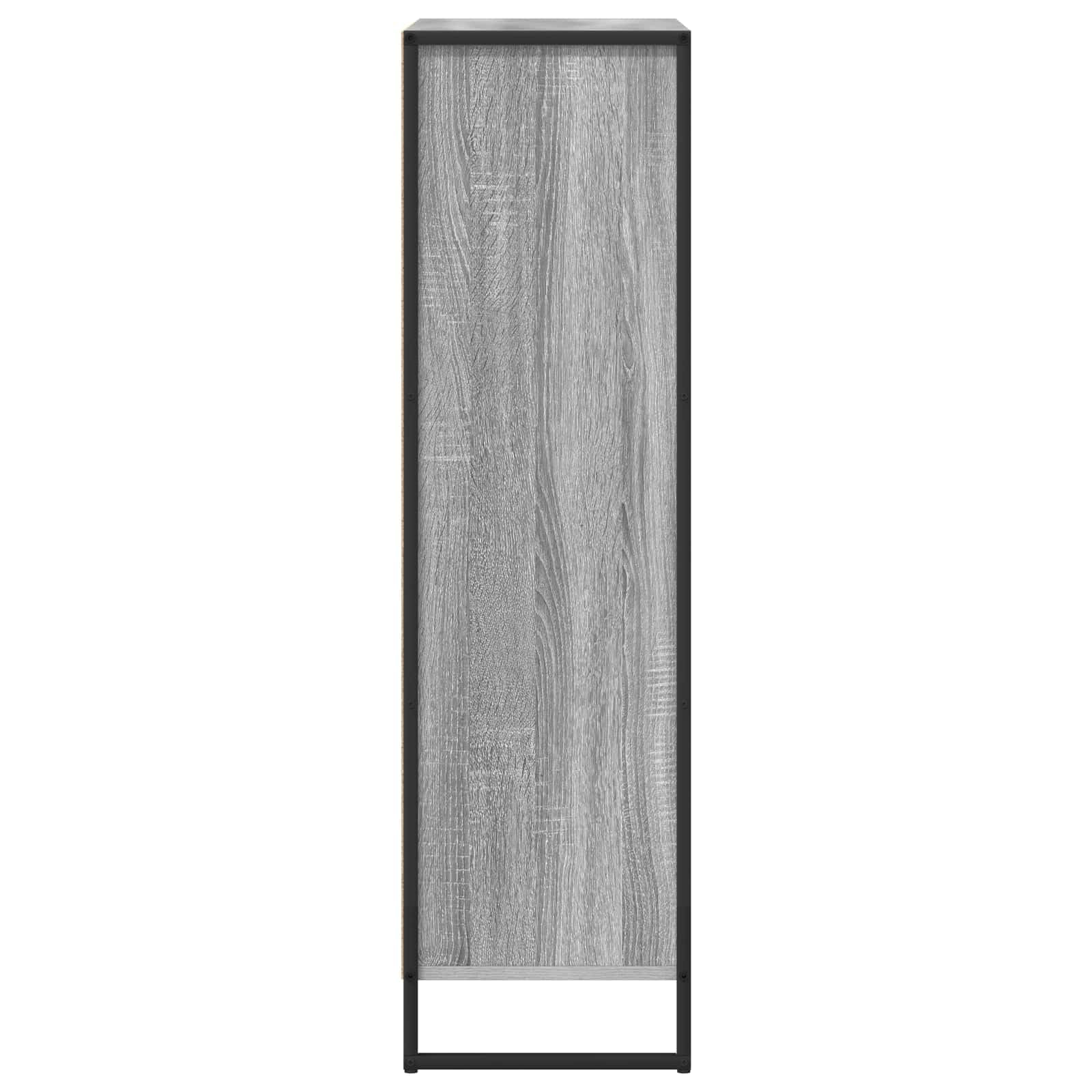 Przemysłowy regał na książki, szary materiał drewnopochodny Sonoma, 68 x 30 x 108,5 cm, z 3 drzwiami i 6 półkami, trwały regał stojący do salonu
