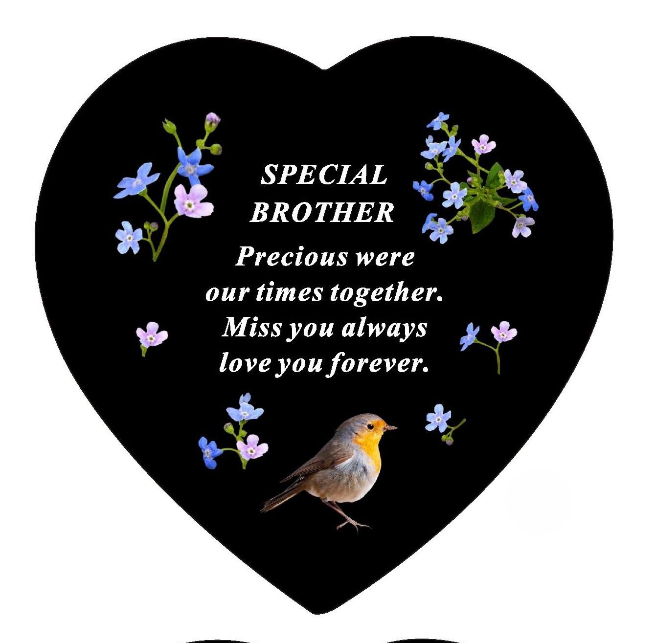David Fischhoff Black Brother Memorial Heart Plaque – Graveside Ornament With Robin & Forget-Me-Not Design