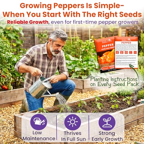 Hot Pepper Seeds for Planting, Cayenne, Hungarian Yellow, Jalapeno, Serrano, Habanero Orange, Heirloom Pepper Seeds Variety Pack, NonGMO, Made in USA - Image 4