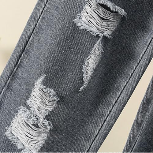 Girls Ripped Jeans Elastic Waist Distressed Baggy Denim Pants Teen Wide Leg Casual Trendy Streetwear Plain Trousers3