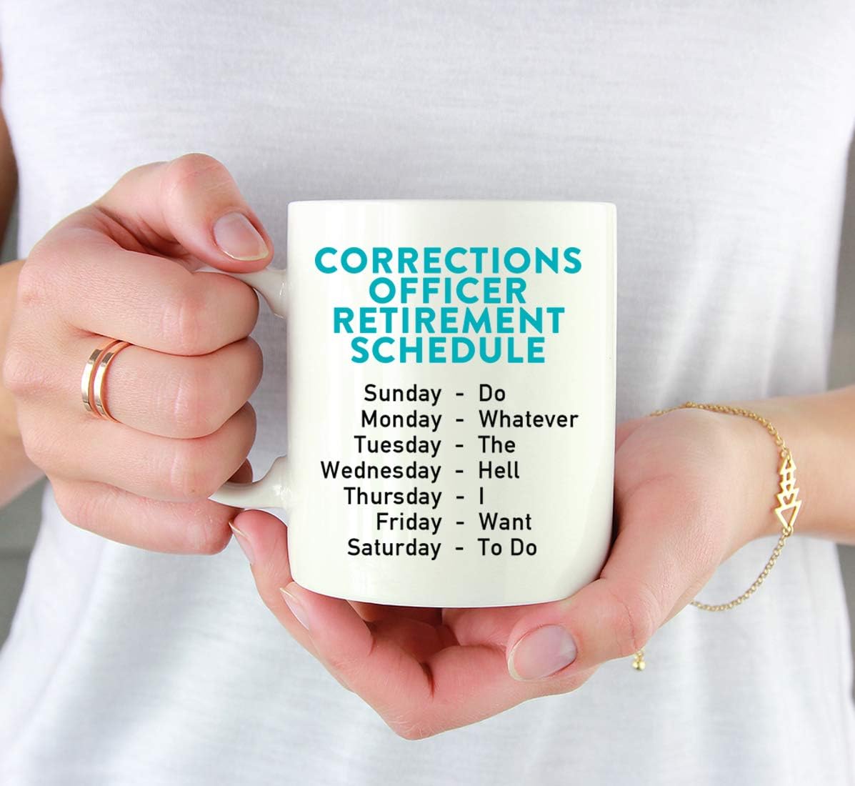 Andaz Press Funny Retirement 11oz. Coffee Mug Gag Gift, Corrections Officer Retirement Schedule, 1-Pack, Coworker Boss Family Christmas Ideas, with Gift Box
