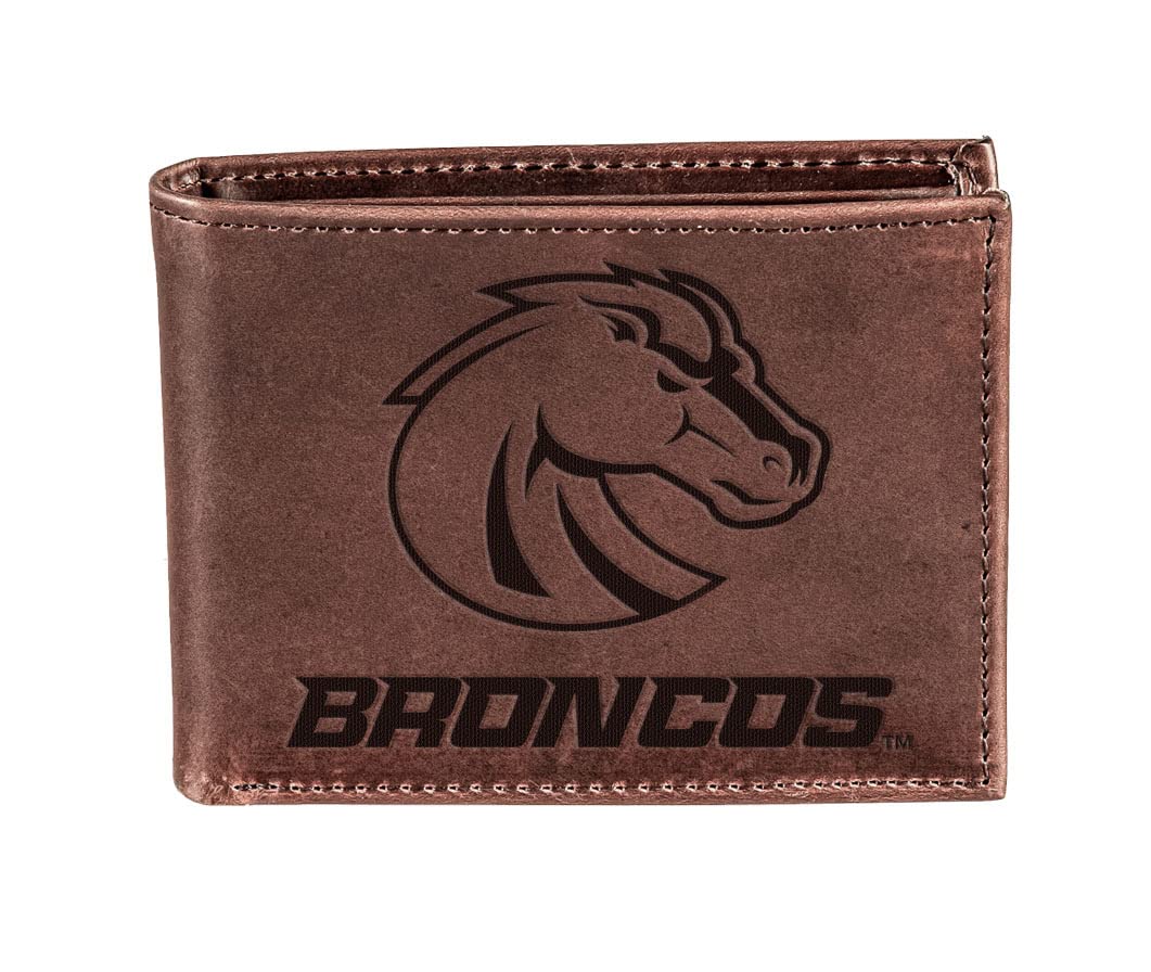 Evergreen Team Sports America NCAA Boise State University Brown Wallet | Bi-Fold | Officially Licensed Stamped Logo | Made of Leather | Money and Card Organizer | Gift Box Included