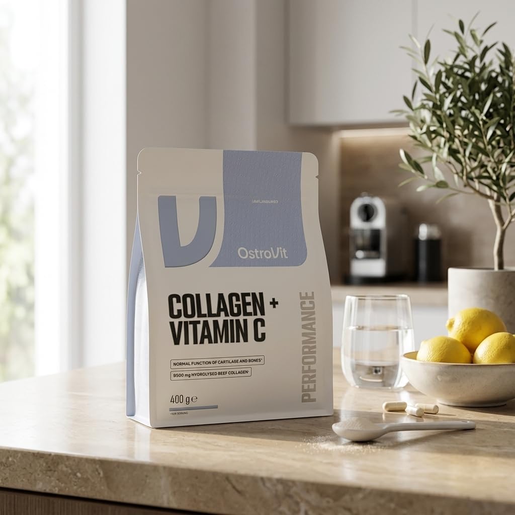 OstroVit Collagen + Vitamin C 400 g | Kolagen Hydrolizowany z Witaminą C | Wsparcie Stawów, Kości i Skóry | Suplement Diety w Proszku (naturalny)