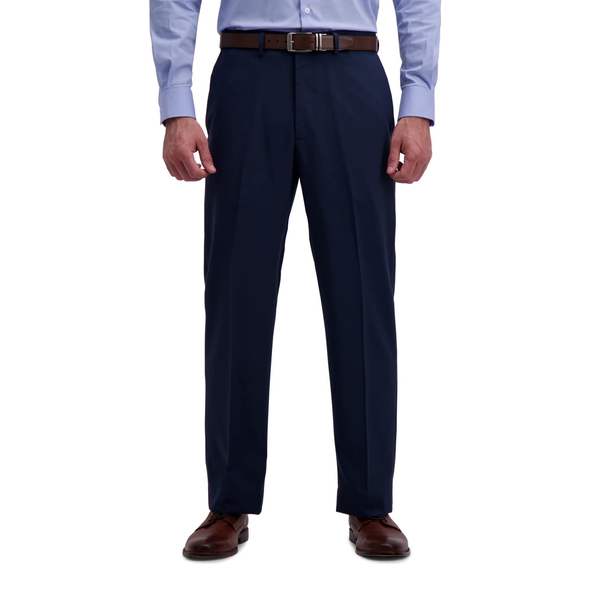 Haggar Men's Solid Gabardine Superflex Waist Flat Front Pants for Business Casual Wear Comfortable Fit
