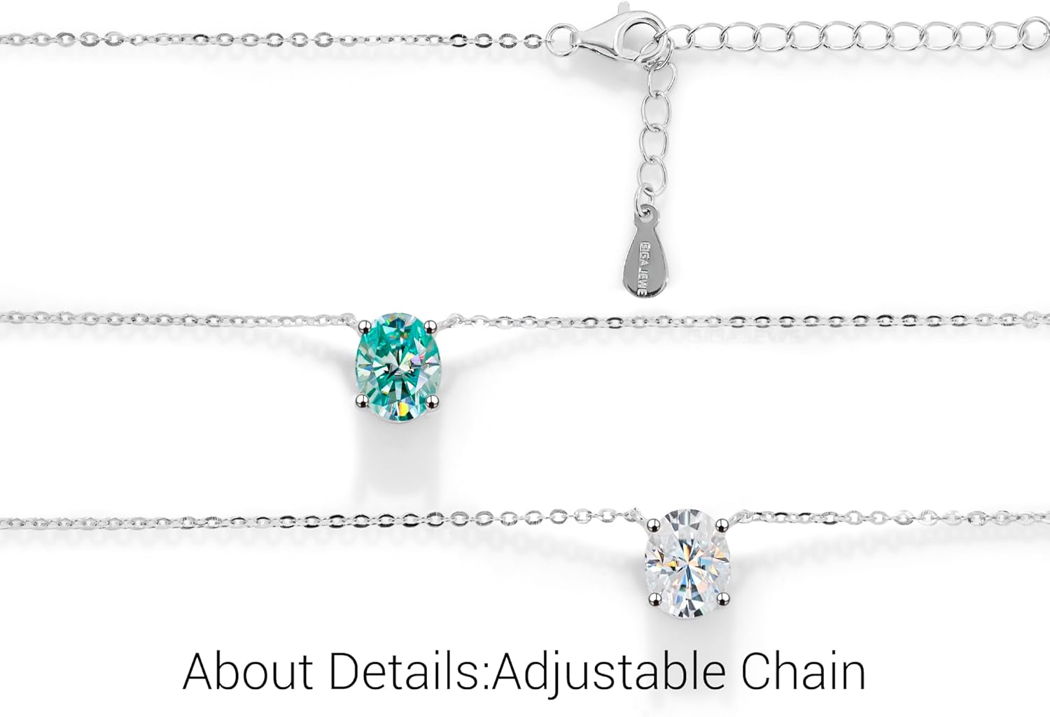 GIGAJEWE Blue Green Color Moissanite Necklace 18K White Gold Plated 925 Silver Moissanite Necklace With Certificate Diamond Test Passed Jewelry For Woman