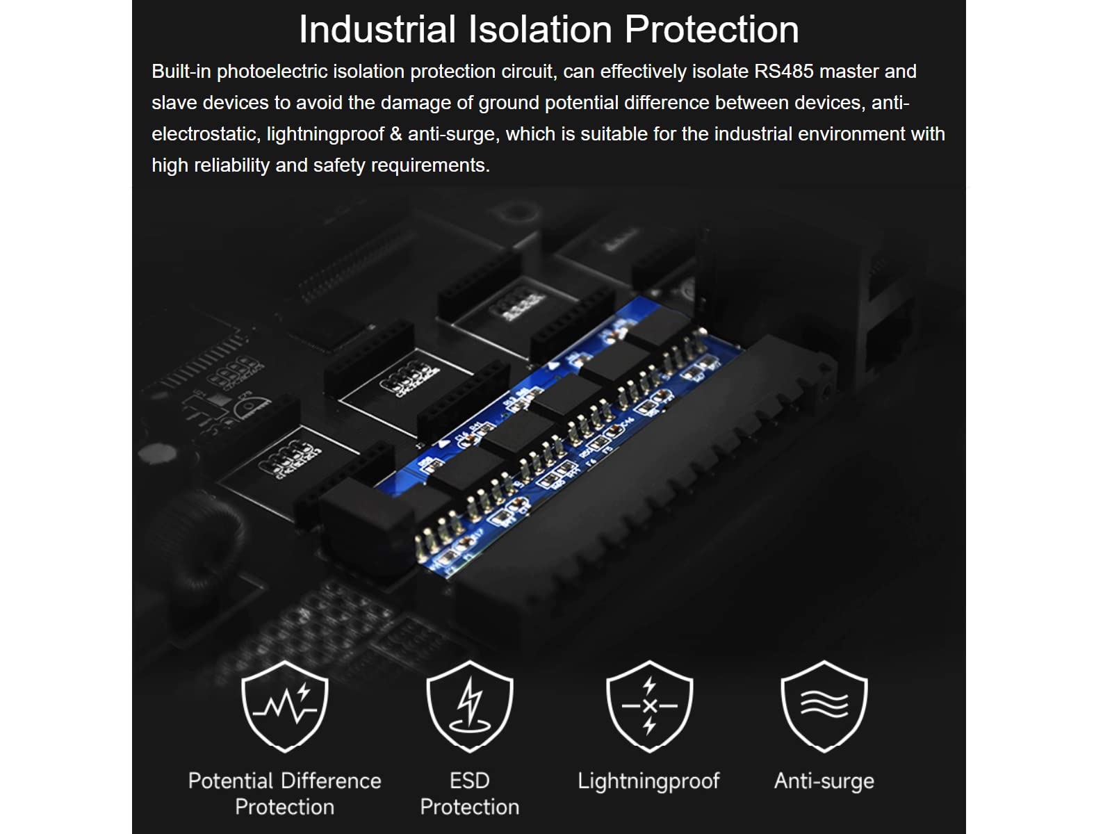 Waveshare Industrial-Grade Isolated 8-Ch RS485 Hub,Rail-Mount 8 Channel Repeater,Extends 8-ch RS485 Slave Ports Via 1-ch RS485 Master Port, with Isolation And Relay,300~460800bps Baudrate
