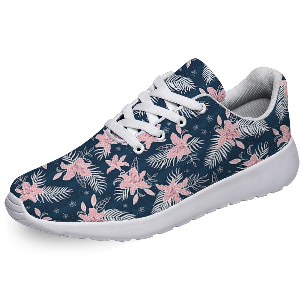 Women Men Tropical Floral Prints Shoes Slip On Running Shoes Athletic Tennis Sneakers White Size 10