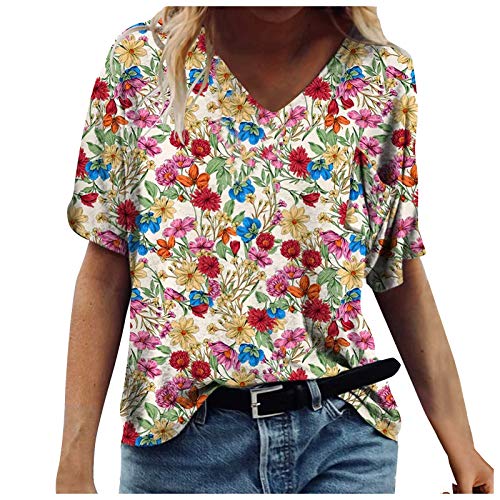Blouses for Women Fashion 2022,Dressy Tops for Women Floral Print Women Cute Plus Size Short Sleeve Casual Tank Vest Blouses T Shirts Tee Shirt Tunics Off The Shoulder Tops for Women Red