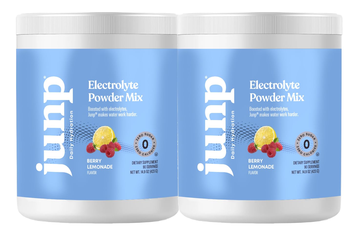 JUNP Electrolytes Powder No Sugar No Carbs – Fresh Berry Lemonade Keto Drink Mix - Potassium & Salt Electrolyte Hydration Powder Zero Calorie Sugar Free Electrolyte Powder, 90 Servings (Pack of 2)