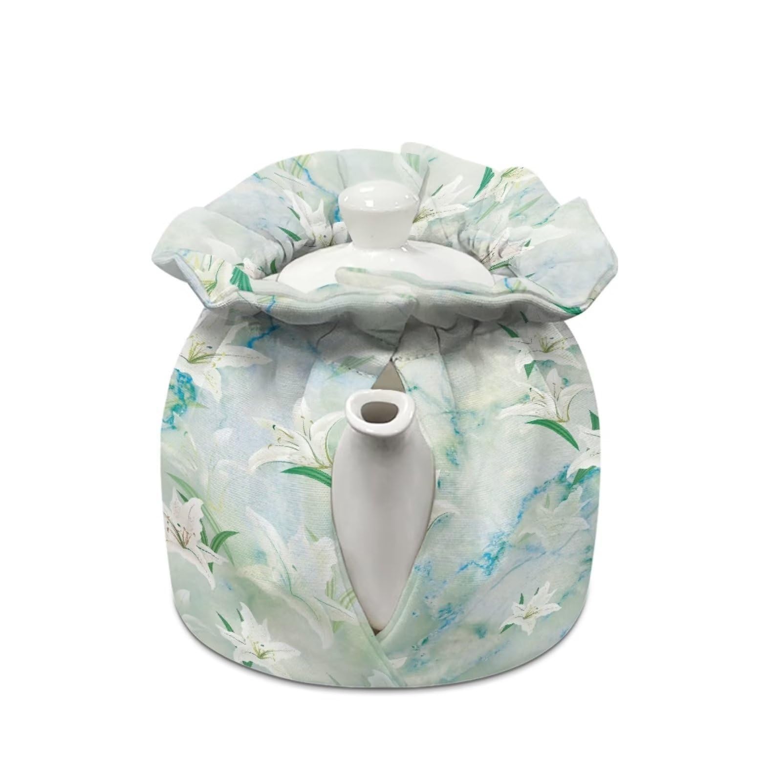 LedBack White Lily Breakfast Pot Cover Dust Cover Insulated Kettle Cover Breakfast Warmer for Home Kitchen Decorative Accessories Easy to Clean and Durable