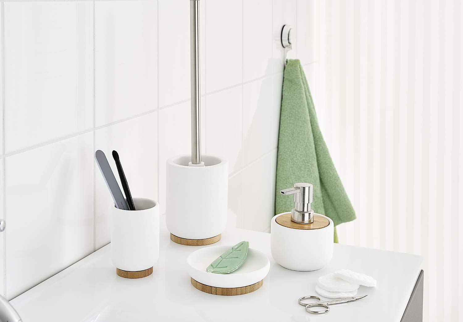 RIDDER 2126401 Brosse de Toilette, Bambou en céramique, Blanc, env. 10,2 x 10,2 x 40 cm