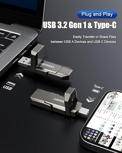 Miniatura 2 de Vansuny Disco duro externo portátil de 1 TB de hasta 500 MBs Unidad de estado sólido USB 3.2 Gen 2 Dual SSD para teléfono Android, tableta, laptop,