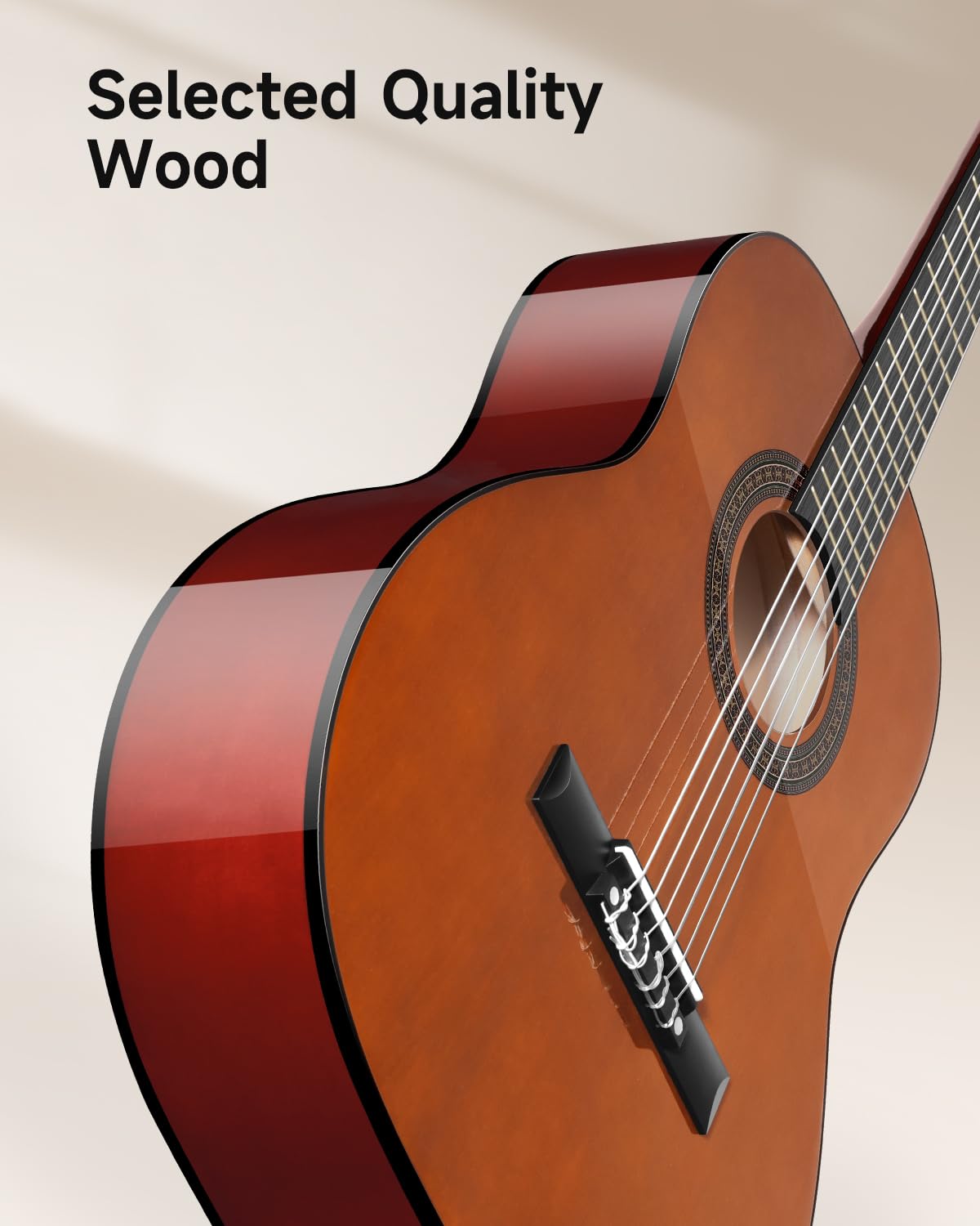 Moukey 36" Akustikgitarre für Anfänger Kinder Jugendliche 3/4 Dreadnought Reisegitarre Gitarren-Set mit Akkordposter, Gigbag, Stimmgerät, Plektren, Nylonsaiten, Kapodaster und Gurt – Braun