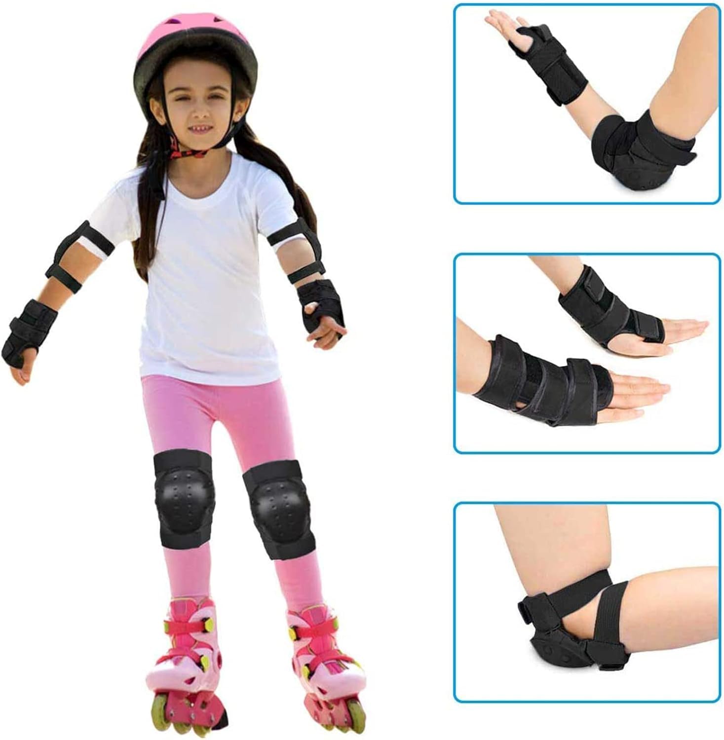 Set di Indumenti Protettivi per Pattini Kee Pads Gomitiere Protezioni per Polsi per Bambini Tees Skateboard per Adulti Ciclismo Ciclismo Bicicletta Scooter Pattinaggio Rollerb, Black, M (26-50kg)