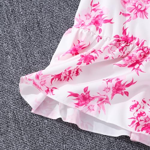 Image of Girls 2PCS Shirred Puff Sleeve Ruffle Hem Top Blouse and Floral Print Elastic Waist Long Ruffle Hem Skirt Sets