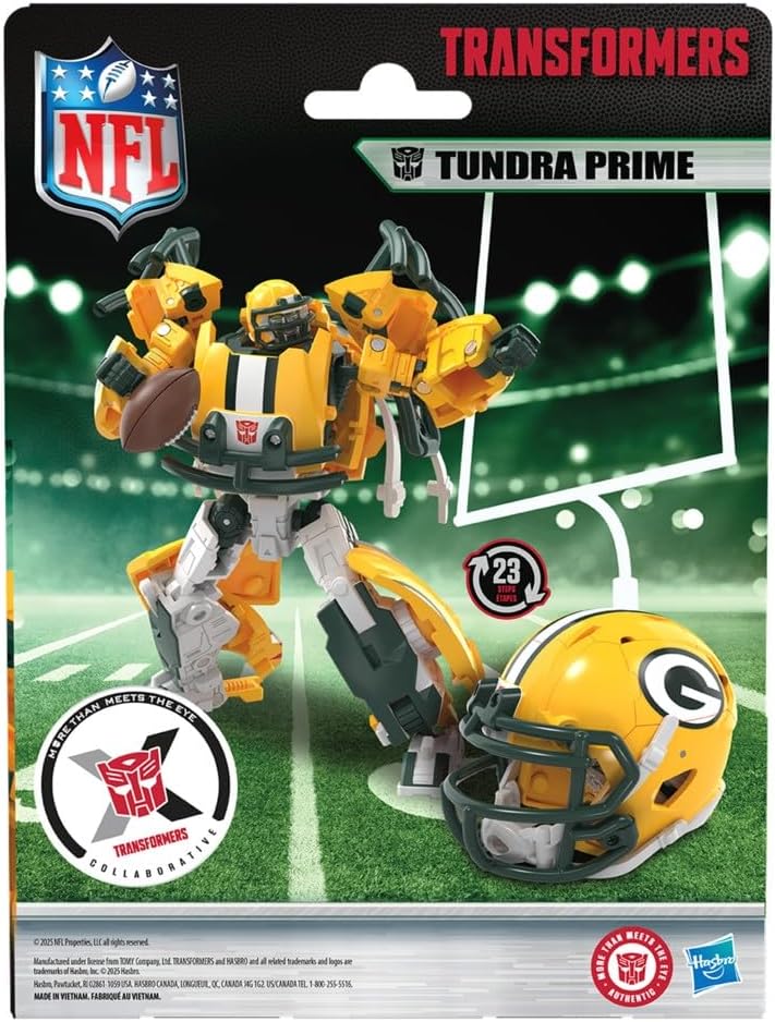 Transformers NFL Green Bay Packers Tundra Prime 5.5-Inch Action Figure Changes from Robot to Helmet, Football Toys for Ages 8+