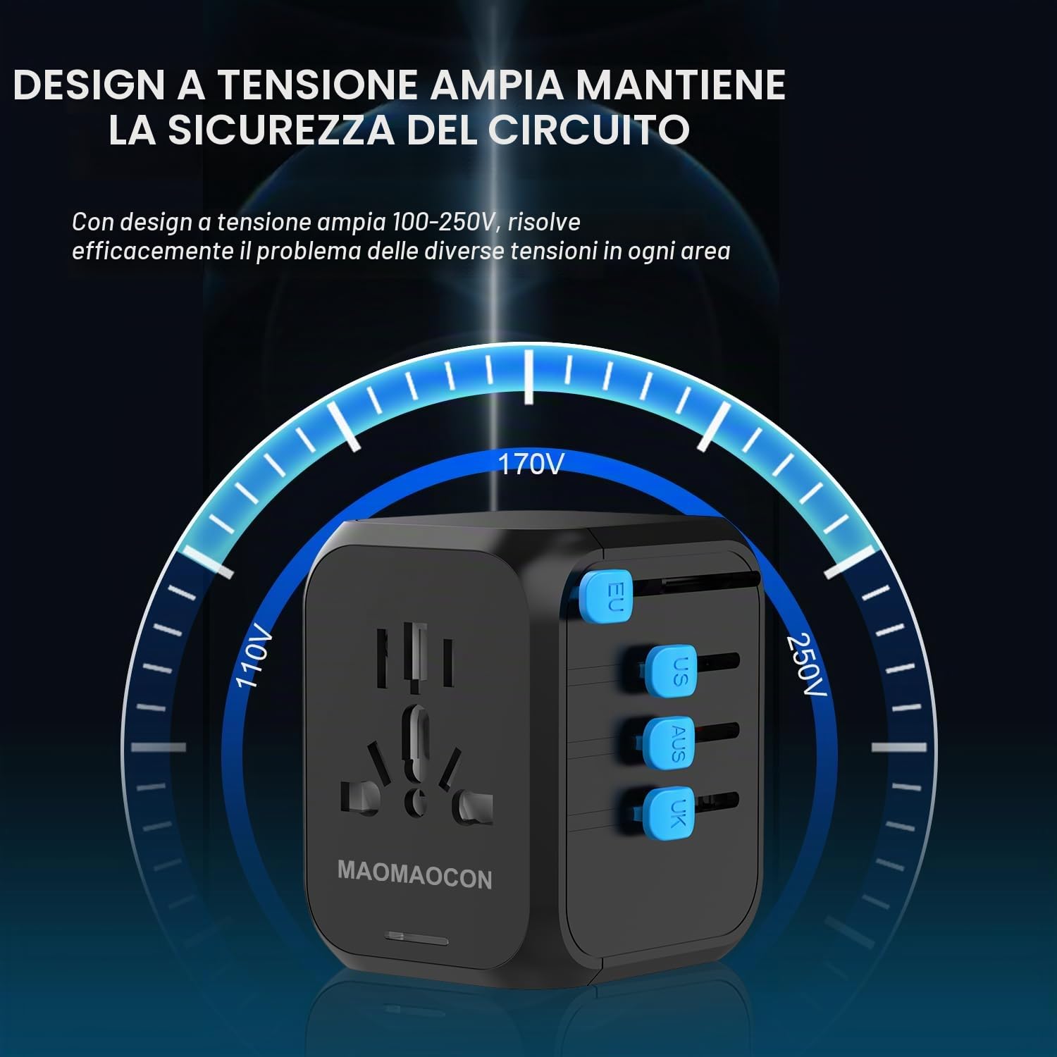 MAOMAOCON Adattatore da viaggio universale da viaggio con PD20 W — immagine 6 di 10