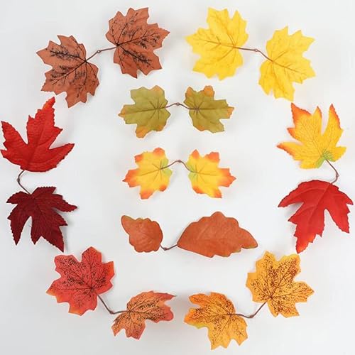 Miniatura 2 de 100 piezas de hojas de arce artificiales, hojas de otoño y otoño, guirnalda mixta surtida para manualidades, bodas, festivales, decoraciones de