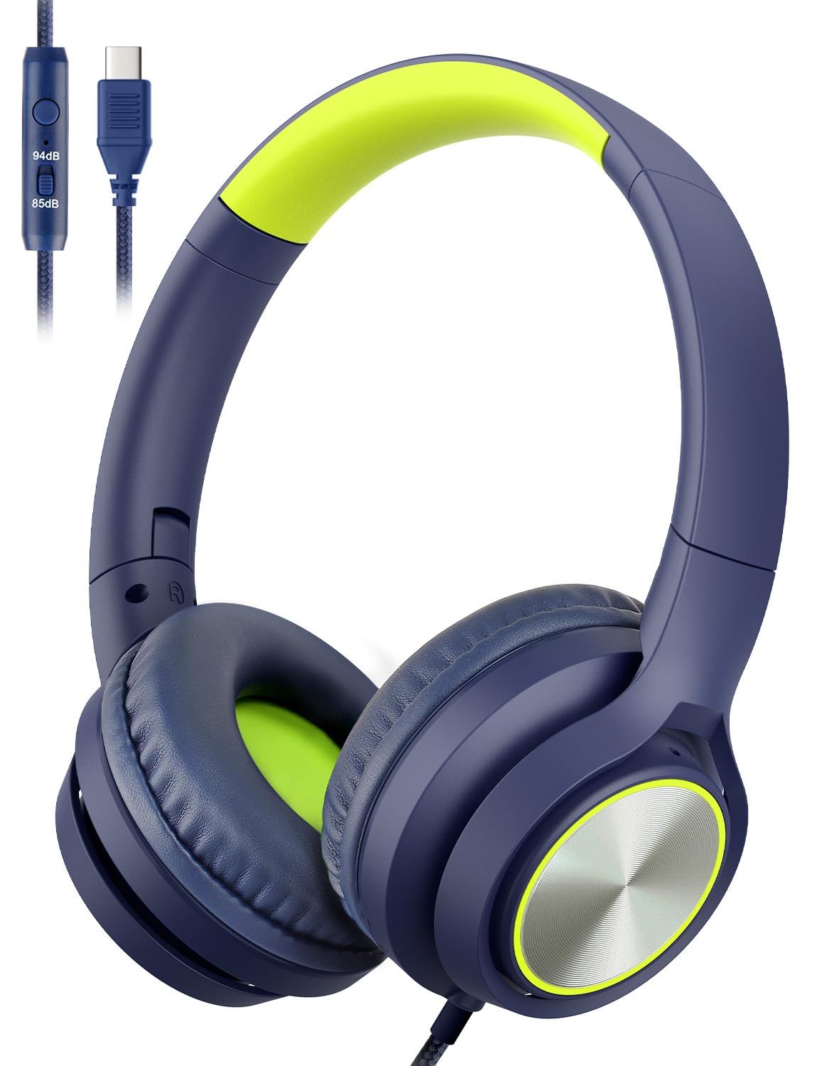 USB Type C Kids Headphones for School, Wired Over Ear Headsets with Microphone Limited Volume 85dB/ 94dB, Portable USBC Headphones for Kids Teens Children Online School/Travel/iPad/Tablet/Cellphone