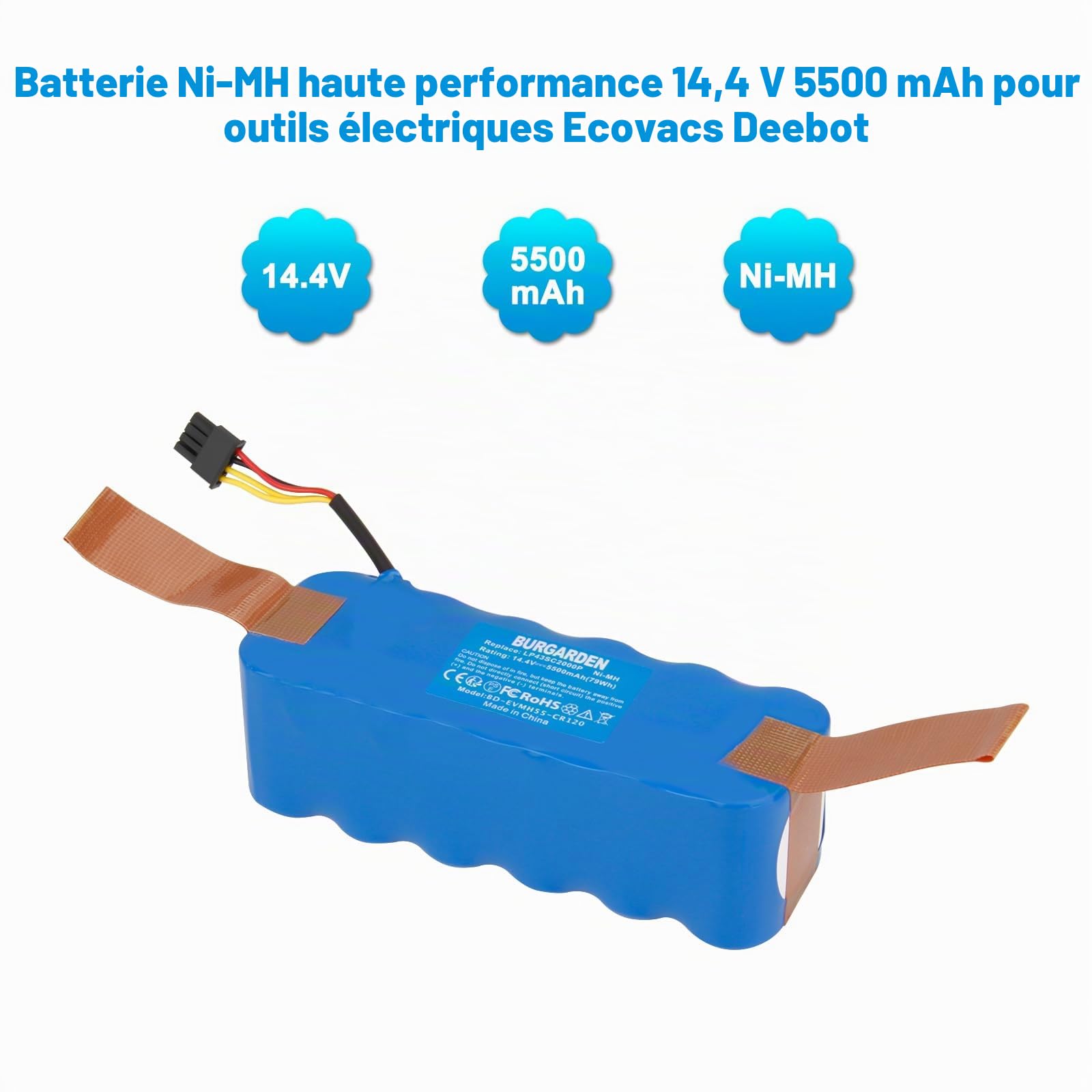 14.4V 5500mAh NI-MH Batterie pour Ecovacs Deebot CR120 X500 X-500 KK-8