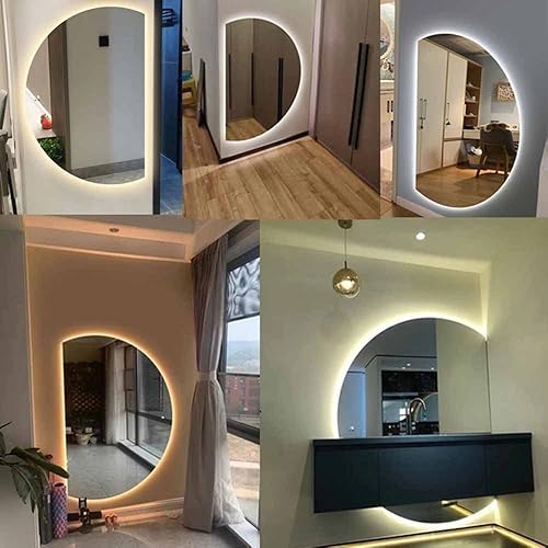 Miniatura 8 de EUROO Espejo LED de 3 colores, espejo de baño regulable, 33 x 47 pulgadas/33.1 x 47.2 in, espejo de pared decorativo de media luna, espejo de