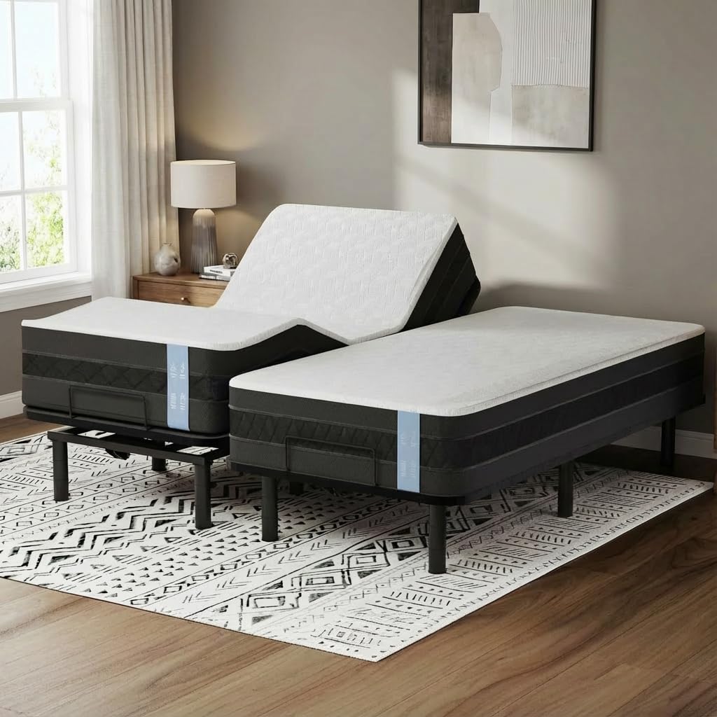 FLEXISPOT Adjustable Bed Frame Base Split King, Head & Foot Incline, Zero Gravity, One-Touch Flat, 2 Memory Settings, Wireless Remote, Whisper Quiet