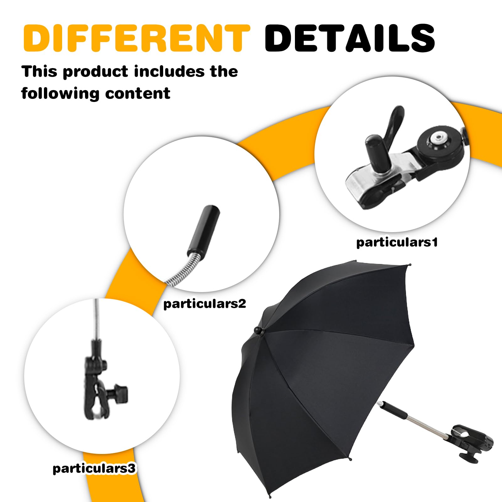 Parasol de Poussette Universel avec Support - 84 cm Diamètre, Protection UV 50+, Rotatif et Inclinable, Noir