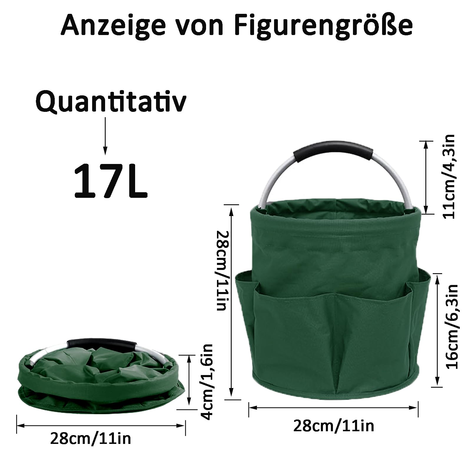 Borsa per la Pulizia Universale, Organizer per Prodotti per la Pulizia, Cesto per La Conservazione Dei Prodotti per La Pulizia, Cestino per Attrezzi Pieghevole con 6 Tasche Esterne, per Casa, Verde