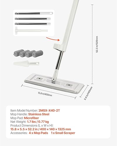 Miniatura 7 de Happybuy Trapeador plano de microfibra con mango autoescurridor, incluye 4 almohadillas lavables para limpieza en húmedo y seco en suelos de