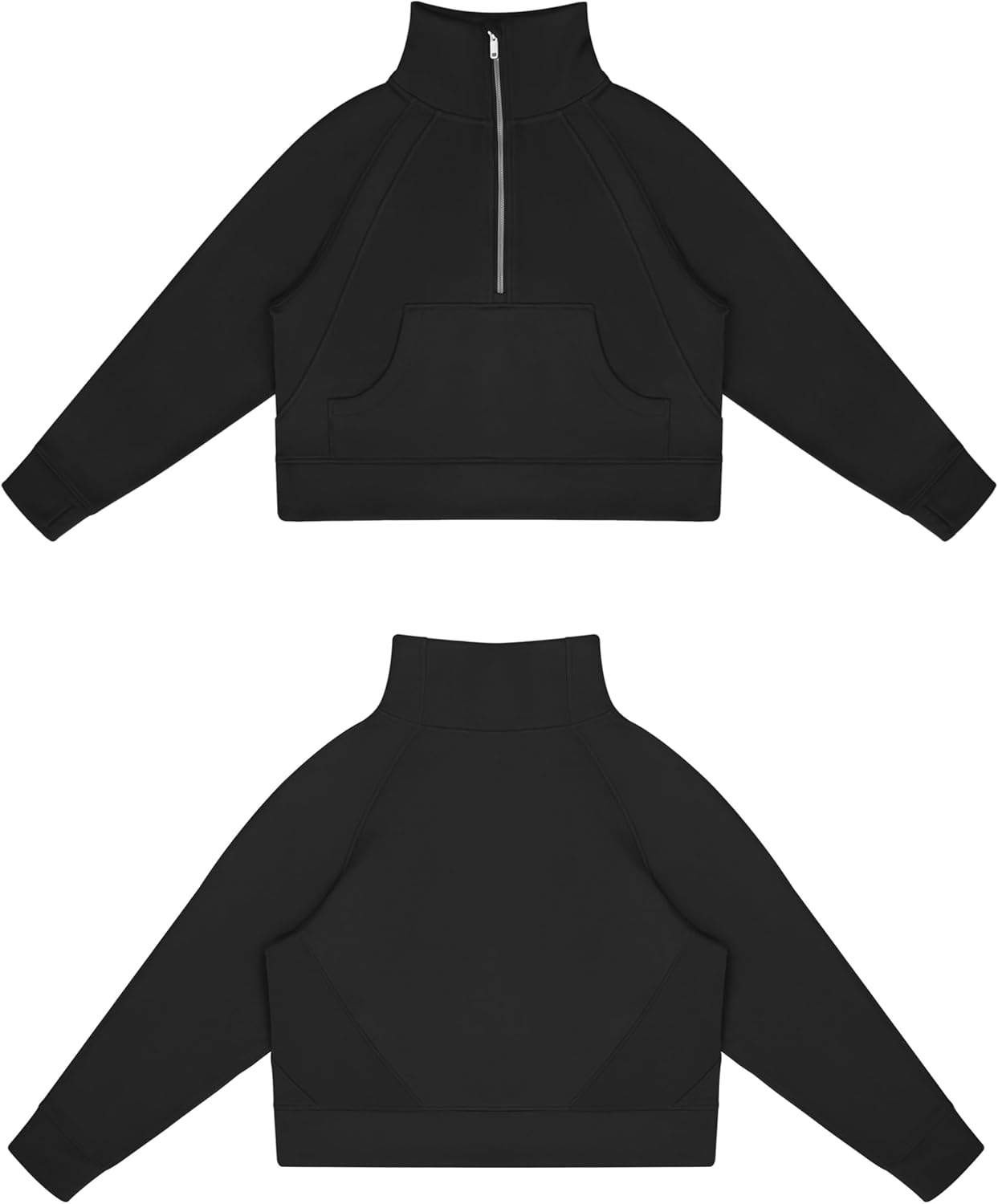 THE GYM PEOPLE Womens' Half Zip Pullover Fleece Stand Collar Crop Sweatshirt with Pockets Thumb Hole - Image 5