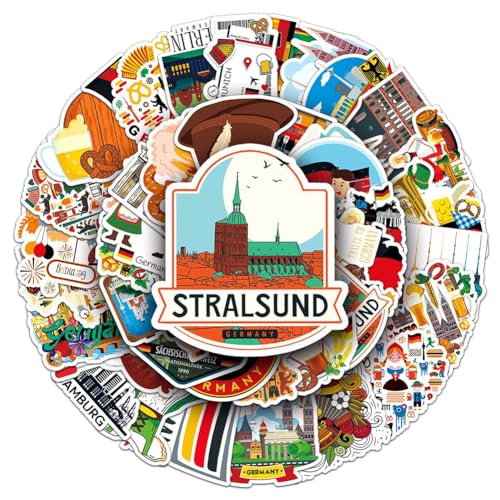 Deutschland Aufkleber |50 Stück Deutsche Wasserdichte Vinyl-Sticker für Trinkflaschen Laptops Koffer Tassen Computer Handys Skateboards Gitarren