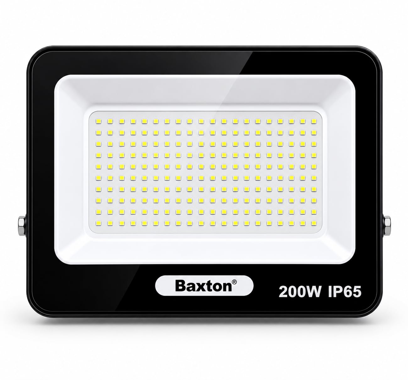 Baxton 200W LED Floodlight, 20,000 Lumens, IP65 Waterproof Outdoor Security Light, 6500K Daylight White, Mains Powered for Yard, Warehouse & Commercial Areas