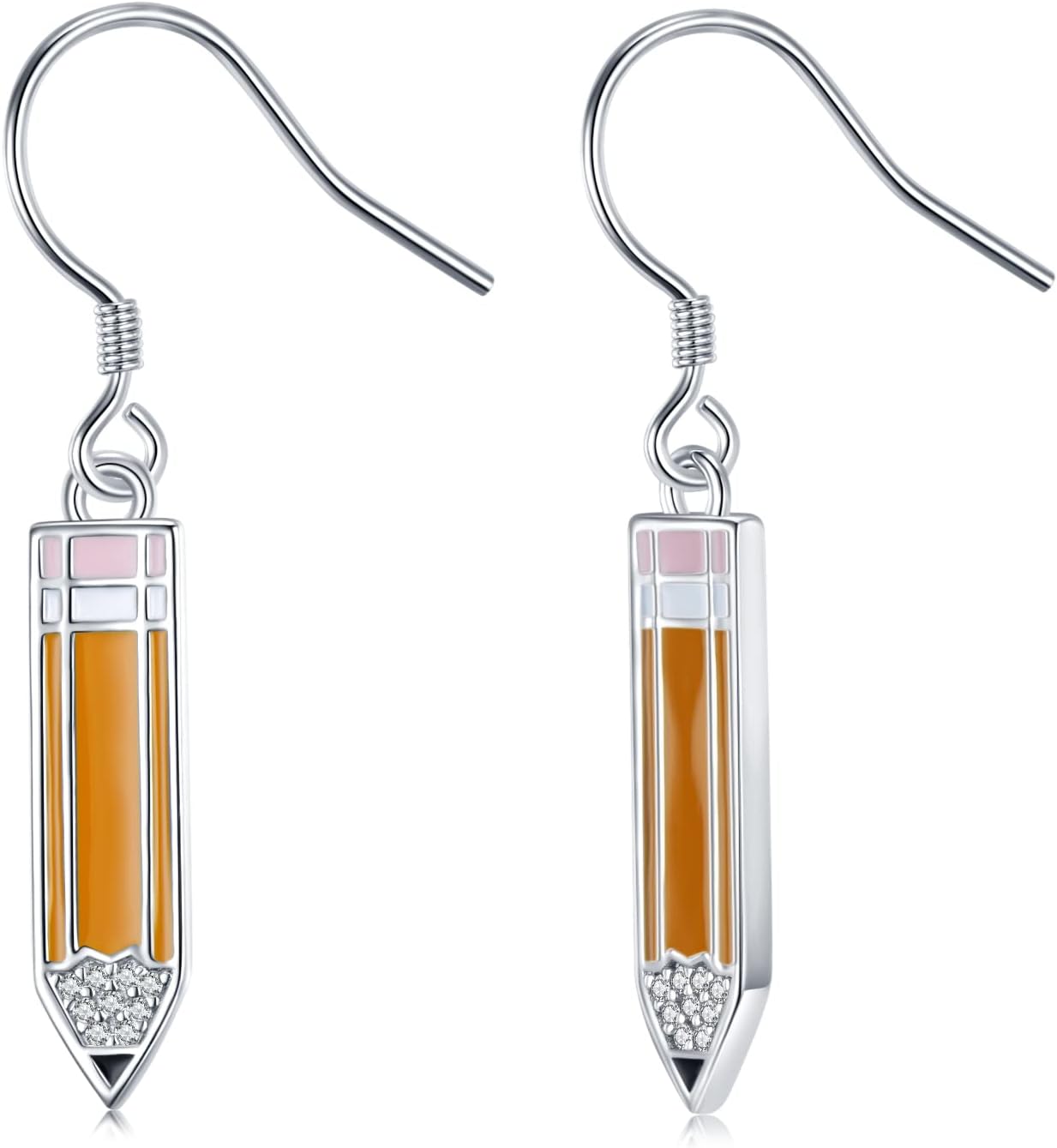 Teacher Earrings 925 Sterling Silver Cubic Zirconia Pencil Dangle Earrings for Women,Funny Pen Drop Earrings for Teen Girls,Teachers,Professors, Sterling Silver, Cubic Zirconia