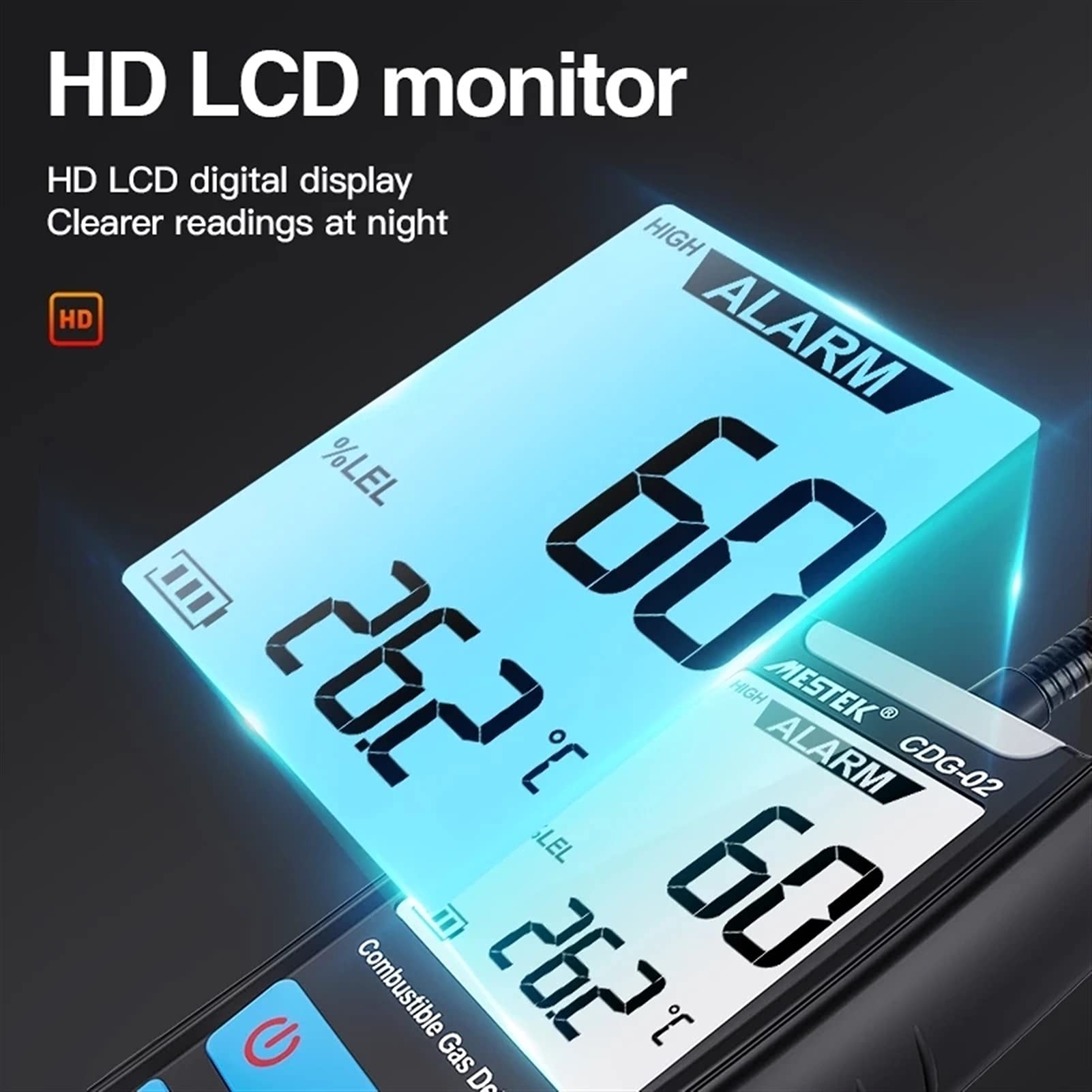 Monitor jakości powietrza LCD Analizator gazu Tester Miernik Motoryzacja Palmalny czujnik gazu Czujnik jakości powietrza Monitor wycieku gazu Detektor z alarmem wstrząsów dźwięku