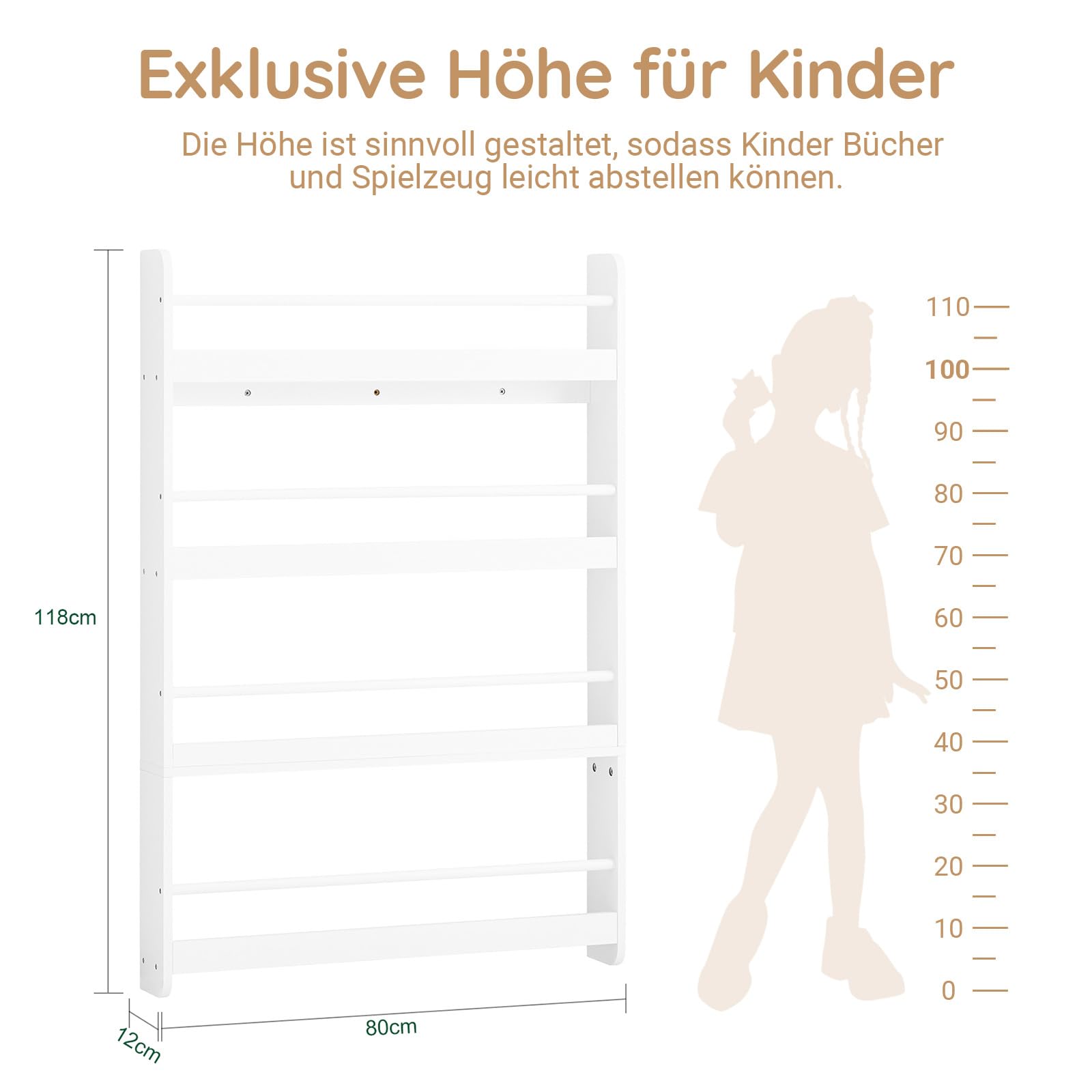 SoBuy Kinder Bücherregal Wandregal 80x118x12 cm für Kinderzimmer