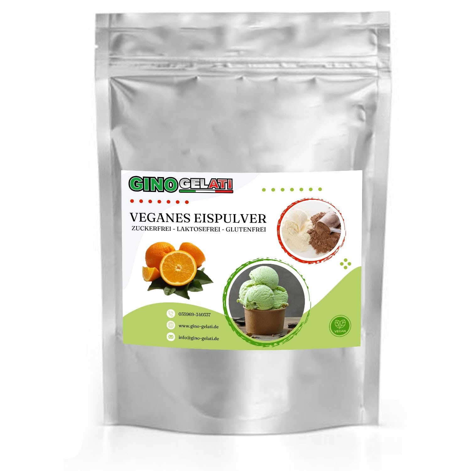 Gino Gelati Joghurt Veganes Eis Pulver Zucker-, laktosefrei, schnelle und einfache Zubereitung, mit natürlichem Aroma, Eispulver für Veganer geeignet, GMO-Frei (10 Kg, Joghurt Orange)