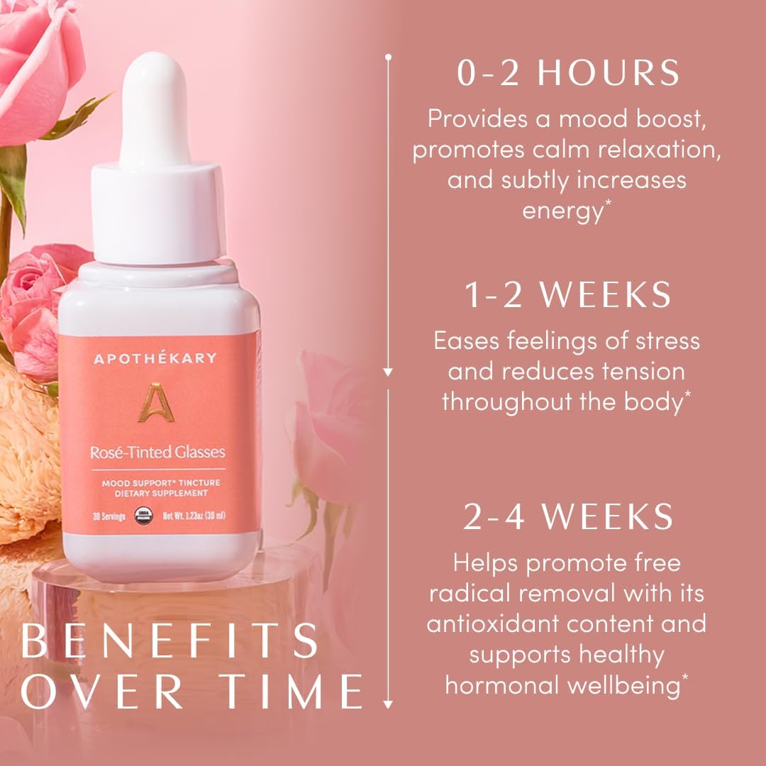 61WkQL0N1CL._AC_SL1080_ Apothékary Rosé-Tinted Glasses, Supports a Balanced Mood & Focus, Alcohol-Free, Wine-Inspired Herbal Liquid Drops with Schisandra Berry & Lion's Mane Mushroom, Certified Organic, 1 fl oz, 30 Servings